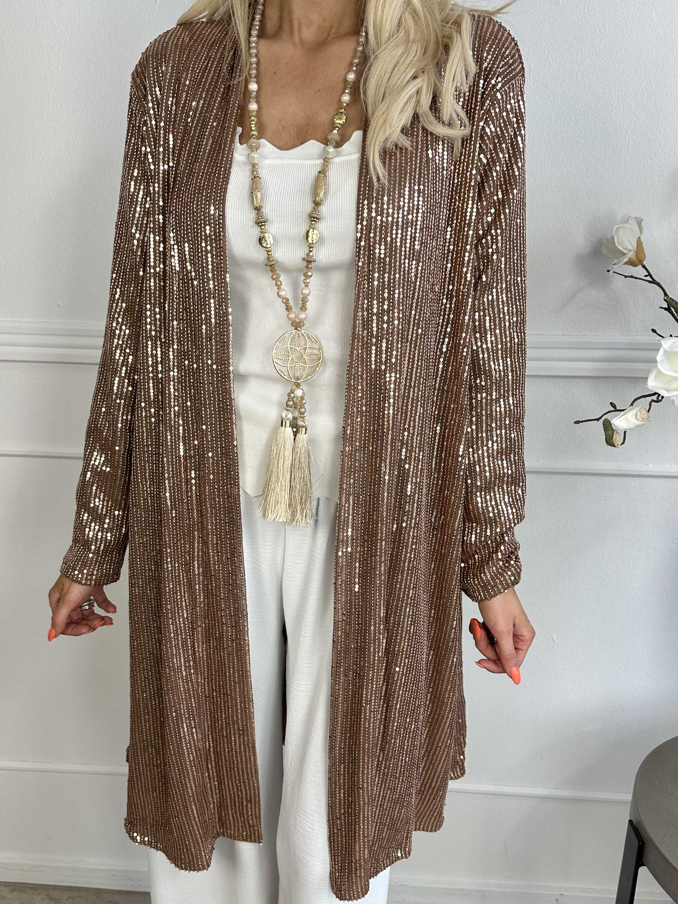 Rosa Glitter - Cardigan med pailletter